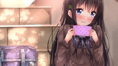 Nature woman sitting schoolgirls skirts anime girls black hair 