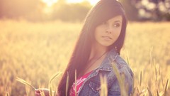 Nature woman spikelets piercings black hair soft light