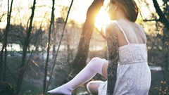 Nature woman tattoos brunettes white dress