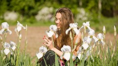 Nature woman white flowers outdoors brunettes
