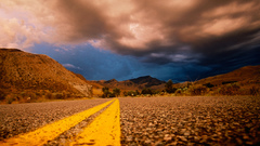 Nature yellow clouds road lines endless 1600x1200