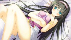 Navel beds bows blush long hair anime girls braids black hair 