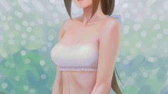 Navel bows long hair anime girls lingerie blue eyes brunettes 