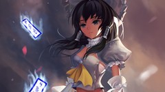 Navel bows skirts long hair anime girls white dress skies bangs 