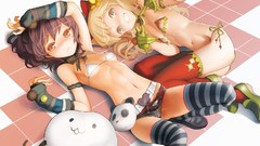 Navel gloves bows anime girls bikini thigh highs lolicon 