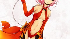 Navel gloves Ribbons red dress pink hair long hair anime girls 