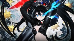 Navel long hair anime girls blue eyes black rock shooter black 