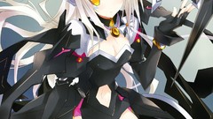 Navel long hair anime girls yellow eyes gray hair cleavage 