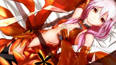 Navel red eyes gloves red dress pink hair long hair anime girls 