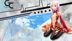 Navel red eyes gloves sitting red dress pink hair long hair 