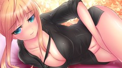 Navel saber shirts blondes long hair anime girls blue eyes fate 