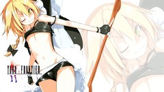 Navel Shorts bows blondes long hair anime girls green eyes 