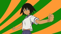 Navel stripes schoolgirls skirts anime girls brown eyes school 