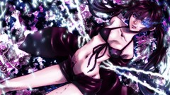 Navel tongue multicolor anime girls blue eyes black rock 