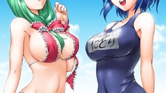 Navel Venus blush long hair anime girls green eyes green hair 