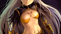 Navel white hair bows tattoos skirts long hair anime girls 