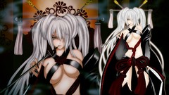 Navel white hair Ribbons Ropes pipes long hair anime girls blue 