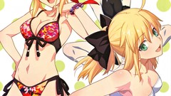Navel white hair saber dots bows blondes bracelets smiling long 