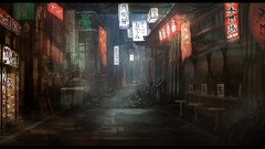 Neon trash Tokyo Japanese alley roads lanterns shady Billboard 