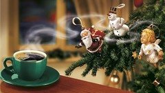 New year coffee snowman Christmas trees santa claus angels