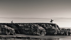 New Zealand rocks Beaches surfers grayscale