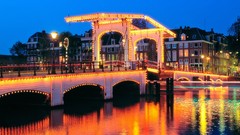 Night Amsterdam Bridges cities holland The Netherlands