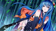 Night Anime blue hair anime girls bare shoulders touhou 