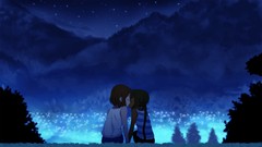 Night Anime brown long hair anime girls short hair k - on black 