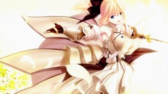 Night Anime dress armor anime girls saber lily hair bow fate 
