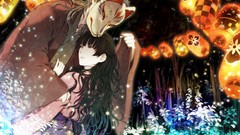 Night Anime lanterns masks multicolor anime girls forests anime 