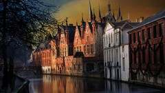 Night architecture houses rivers