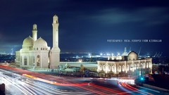 Night Baku mosques Azerbaijan