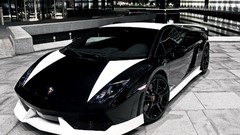 Night black and white cars Lamborghini cityscapes