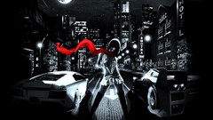 Night black and white moon woman cars Lamborghini comics 