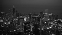 Night black and white Skyscrapers Chicago cities
