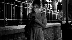 Night black and white woman dress walking phones