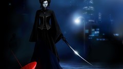 Night black woman Umbrellas Swords black hair