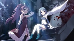 Night blood Anime dress red eyes gloves stockings blush blue 