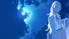 Night blue clouds moon Anime anime girls