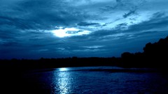 Night blue clouds moon rivers