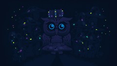 Night blue dark mushrooms abstract glowing Owls artwork 