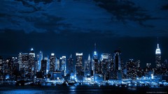 Night blue lights neon cities cityscapes new york city