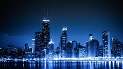 Night blue lights Skyscrapers Chicago urban cityscapes