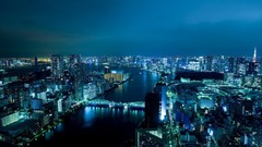 Night blue lights Tokyo cityscapes