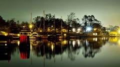 Night Boats dock vehicles HDR Photography