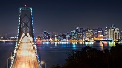 Night Bridges buildings cityscapes suspension bridge