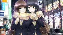 Night brown green eyes school uniforms black hair original 