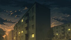 night building City Apartments Anime artwork
