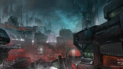 Night buildings microsoft science fiction halo cityscapes 