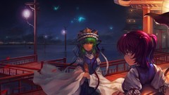 Night Butterflies houses lanterns anime girls rivers touhou
